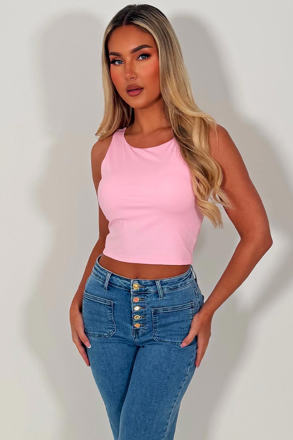 pink padded double layered crop top styledup 