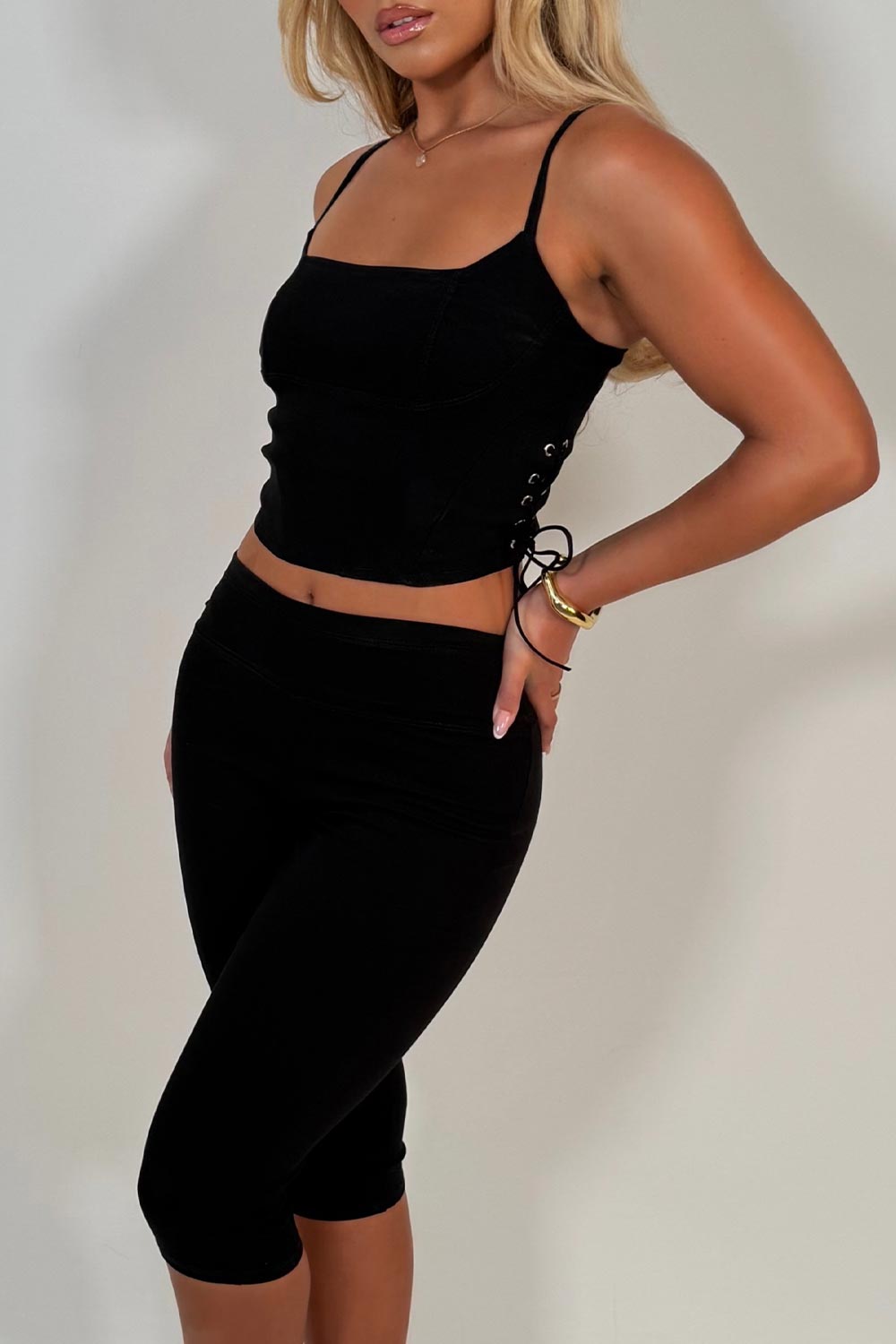 black capri pants corset crop top 2 piece matching outfit co ord set for night out occasions day or night styledup uk