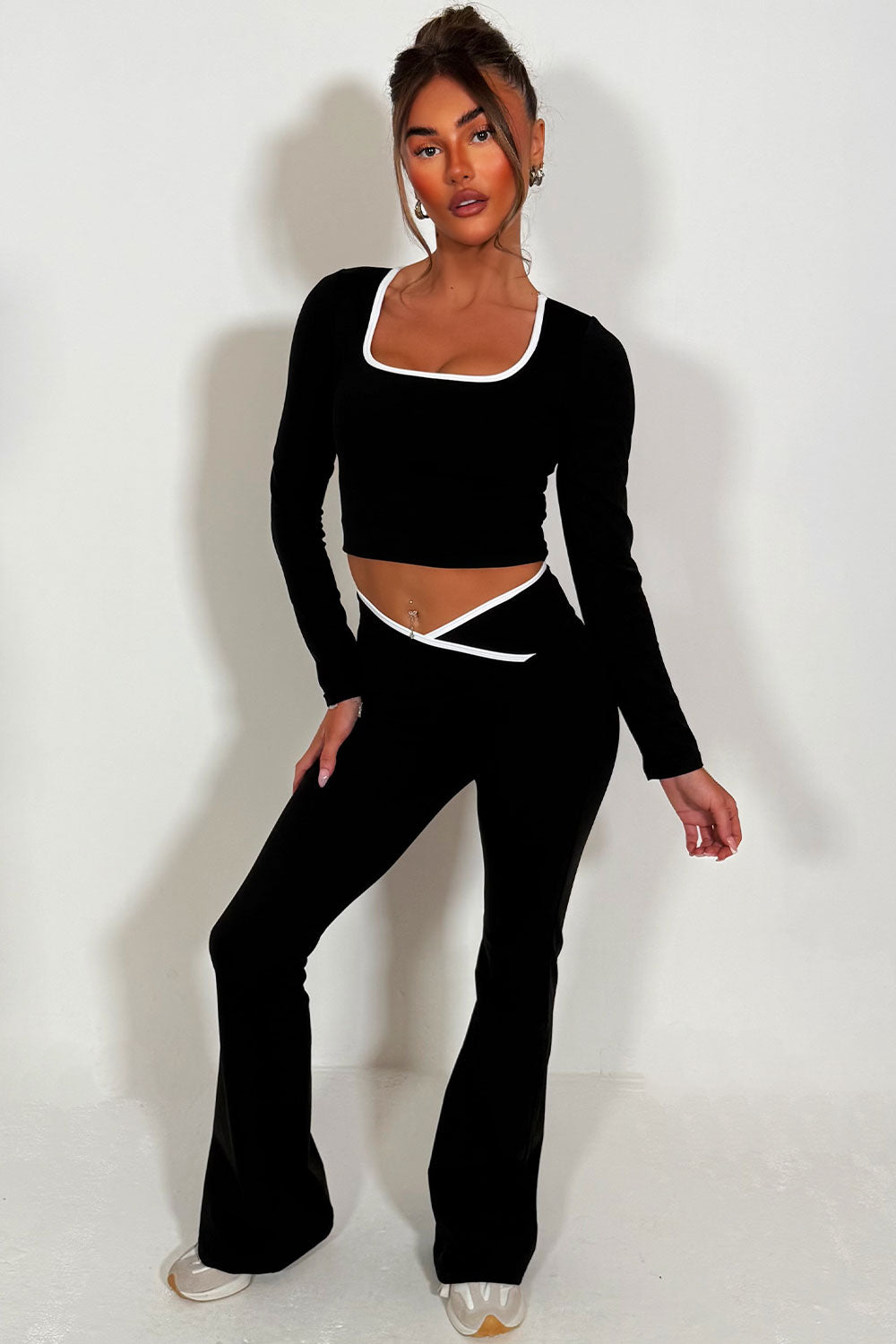 high rise flared yoga pants and long sleeve top co ord alo yoga uk