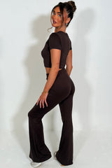 crop top and matching flare trouser co ord set black styledup womens 