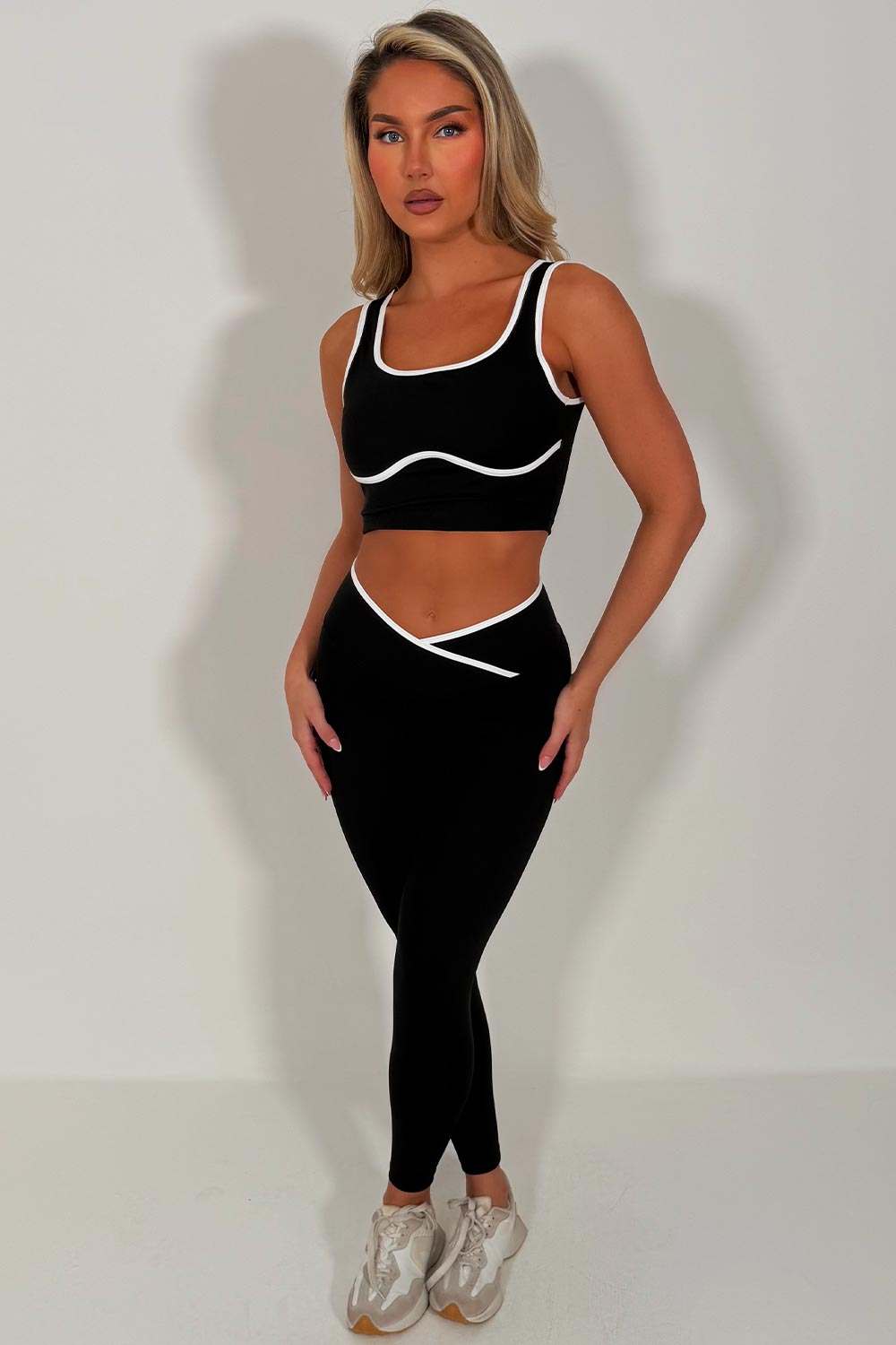 womens lululemon cross over waist yoga leggings and top two piece activewear pilates outfit set styledup uk
