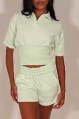 womens short sleeve polo top and shorts tracksuit summer holiday airport outfit styledup uk