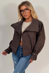 womens cropped brown trench jacket styledup uk