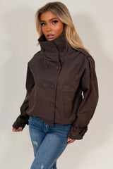 funnel neck brown trench jacket styledup uk