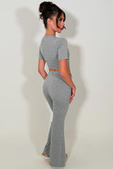 womens wide leg grey trousers and crop top co ord set styledup casual outfit 