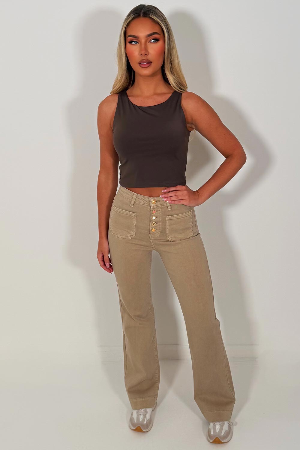 brown crop top sleeveless double layered 