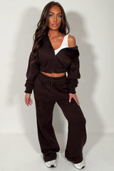 womens wide leg joggers and crop zip up hoodie tracksuit airport outfit lounge set styledup uk sale white fox 
