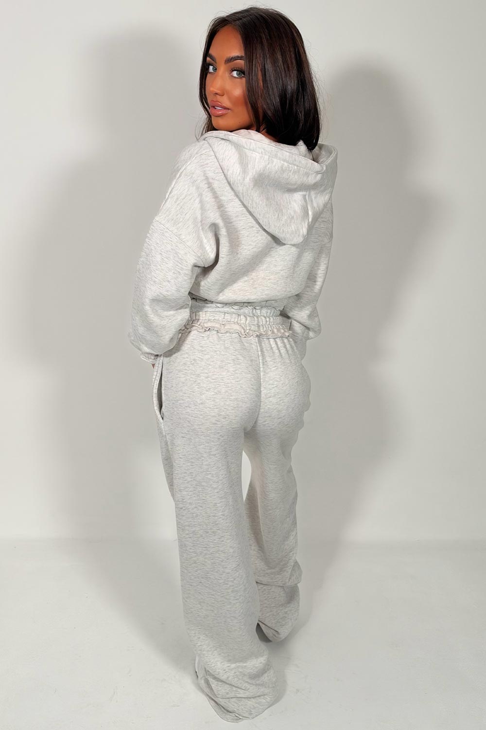 womens wide leg joggers and crop zip up hoodie tracksuit airport outfit lounge set styledup uk sale white fox 