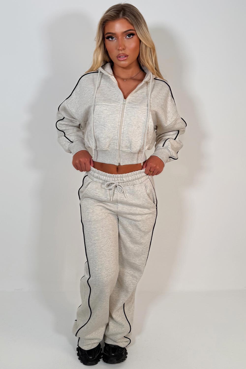 womens joggers and crop hoodie tracksuit set two piece 