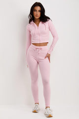 baby pink ribbed tracksuit co rod set loungewear