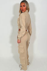 womens cargo joggers and crop zip up sweatshirt loungewear set styledup