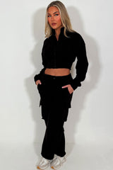 womens cargo joggers and crop zip up sweatshirt loungewear set styledup