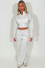 womens cargo joggers and crop zip up sweatshirt loungewear set styledup