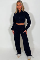 womens crop sweatshirt and joggers cargo lounge set styledup sale 