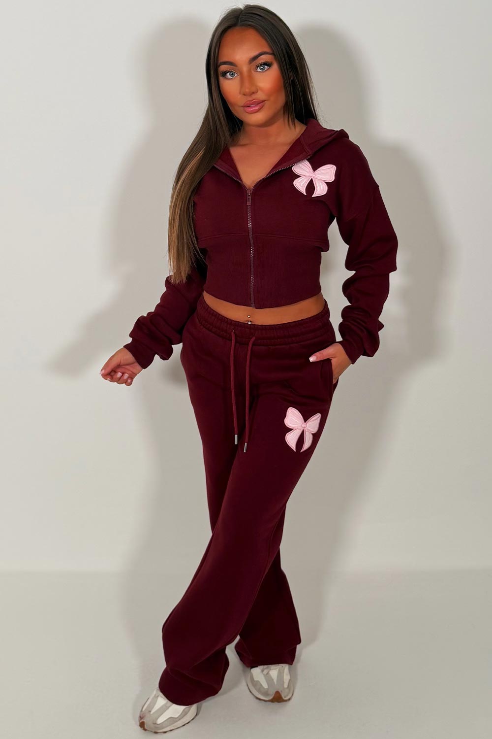 womens joggers and crop corset hoodie everyday tracksuit set with contrast bow embroidery styledup fashion uk