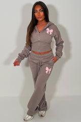 womens joggers and crop corset hoodie everyday tracksuit set with contrast bow embroidery styledup fashion uk