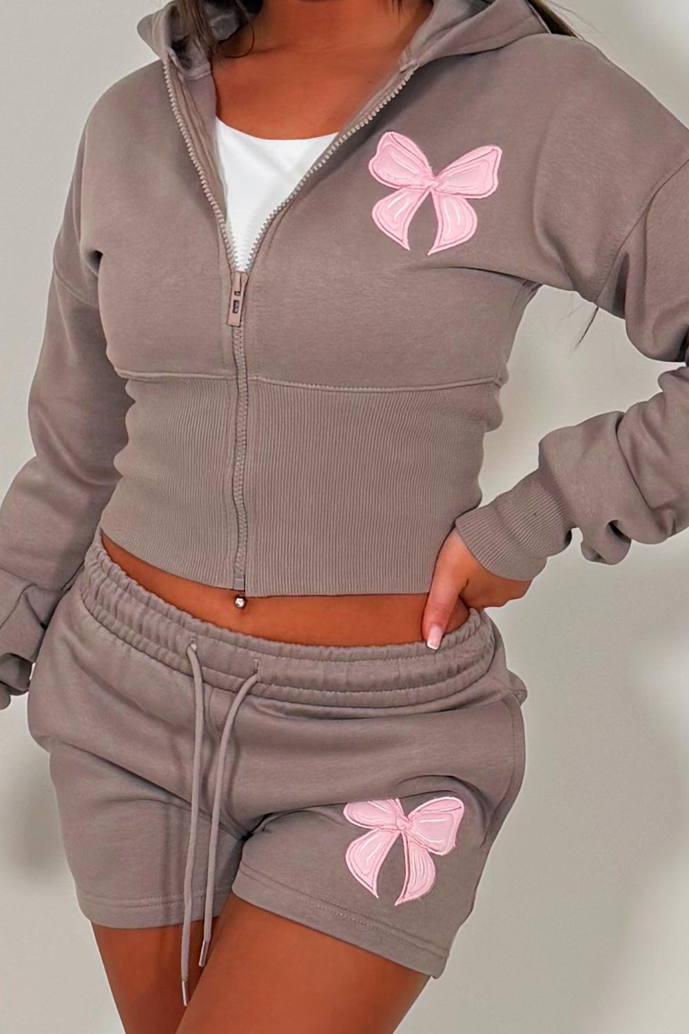 womens corset hoodie and shorts tracksuit bow detail co ord set styledup