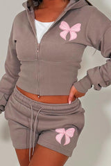 womens corset hoodie and shorts tracksuit bow detail co ord set styledup