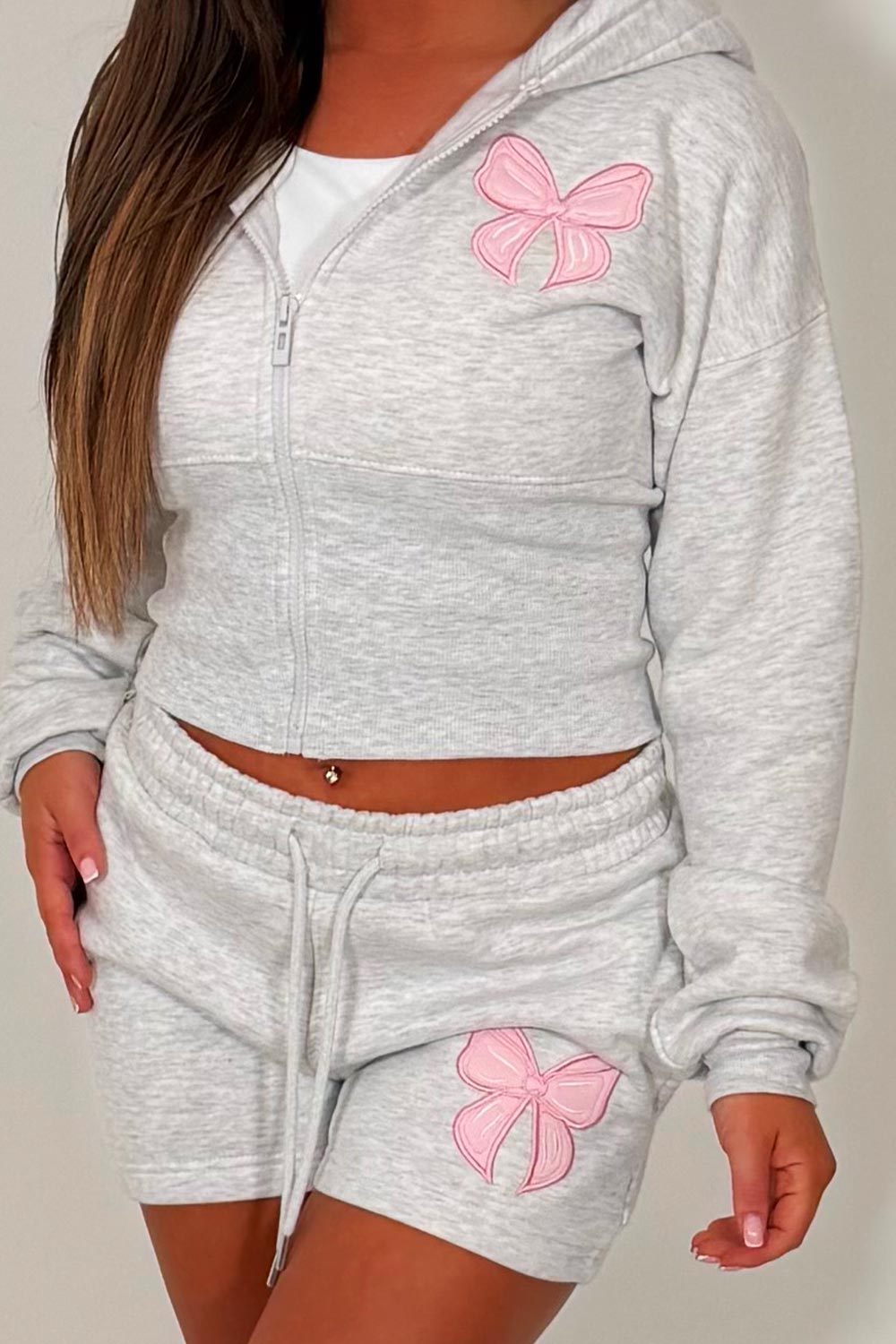 womens corset hoodie and shorts tracksuit bow detail co ord set styledup