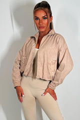 womens crop bomber jacket acid wash zara uk