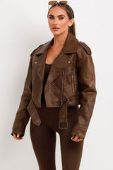 womens zara faux leather jacket with lapel collars charcoal brown