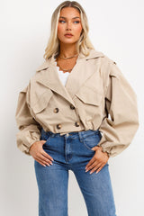womens crop trench jacket double breasted zara uk