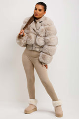 womens crop faux fur faux leather aviator jacket