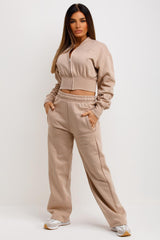 womens crop zipper top and straight leg joggers co ord tracksuit set with san francisco embroidery