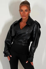 black faux leather jacket cropped zara womens uk