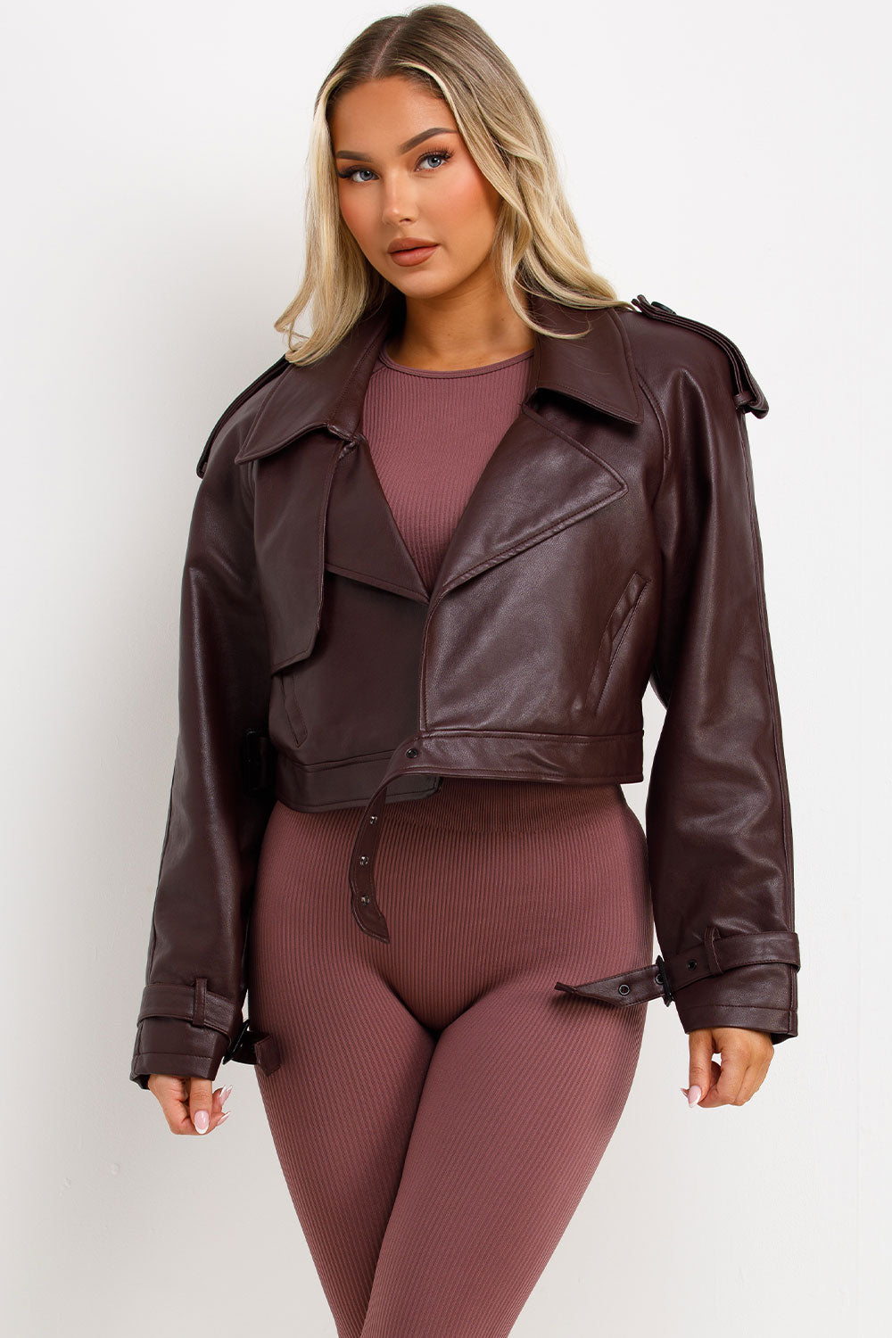 crop faux leather jacket with shoulder tabs zara womens uk sale 