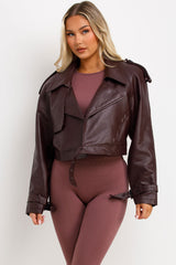 crop faux leather jacket with shoulder tabs zara womens uk sale 