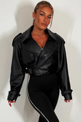 womens black faux leather jacket with lapel collars 