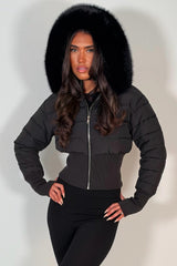 faux fur hood puffer padded jacket white womens winter outerwear styledup uk