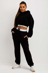 womens black cropped tracksuit with hood