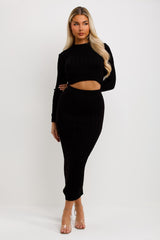 womens knit skirt and top two piece co ord set winter going out outfit