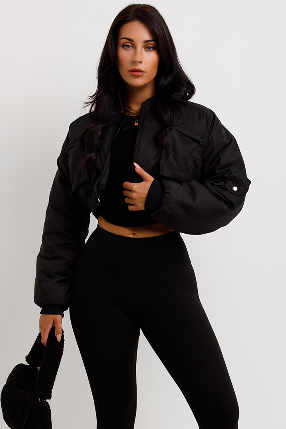 Cropp Jackets Women's Crop Bomber Jacket With Pockets Black – Styledup.co.uk