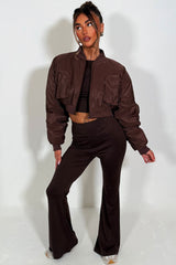 side pocket crop bomber brown puffer jacket womens zara uk