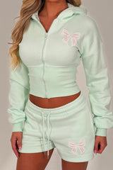 womens cinched waist crop corset hoodie and shorts tracksuit bow detail airport outfit co ord white fox uk