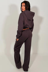 womens crop button up hoodie and wide leg joggers tracksuit set styledup 