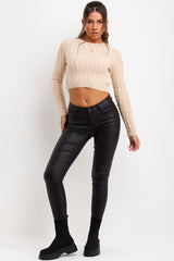 knitted jumper long sleeve cropped beige