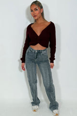 womens knitted jumper with twist front and long sleeves styledup