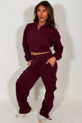 cargo joggers and crop sweatshirt loungewear co ord set for womens casual outfit for winter spring 