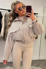 womens long sleeve oversized check bomber jacket styledup uk