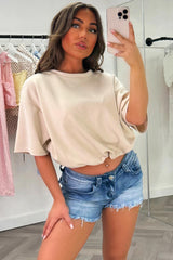 womens short sleeve baggy top with gathered hem summer holiday airport outfit styledup uk whitefox sale