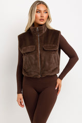 womens teddy bear crop gilet soft cosy borg fabric for winter