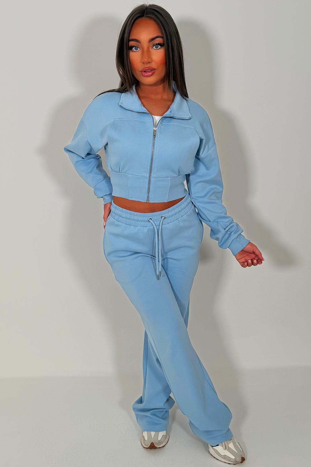womens wide leg joggers and crop sweatshirt tracksuit co ord holiday airport outfit styledup