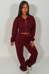 womens zip up sweatshirt and wide leg joggers two piece tracksuit co ord set styledup