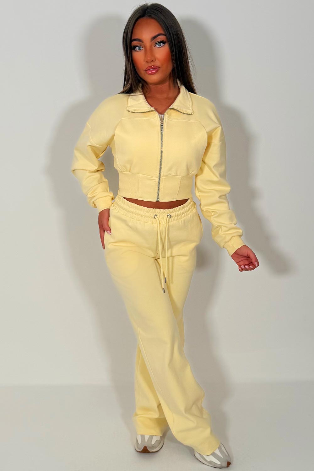 crop zip up sweatshirt and wide leg joggers tracksuit co ord styledup uk