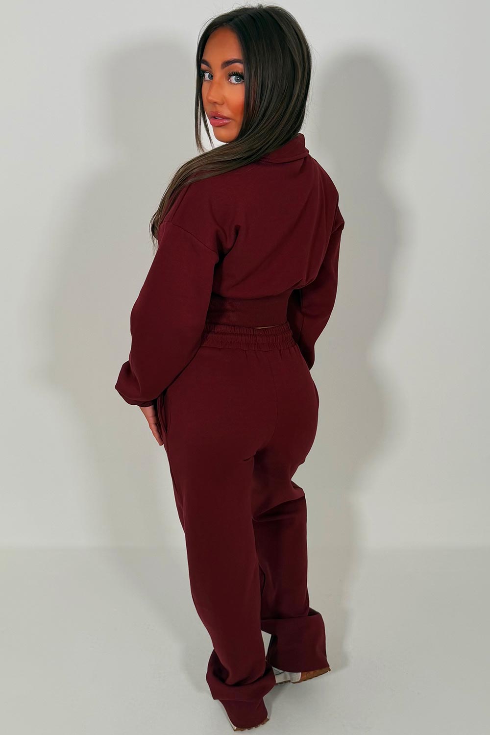 womens crop sweatshirt and wide leg joggers two piece co ord lounge set airport holiday outfit styledup uk