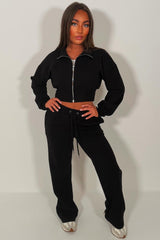 womens wide leg joggers and crop sweatshirt tracksuit airport outfit styledup